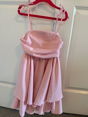 SHEIN Light Pink Tie-Strap Layered Party Dress